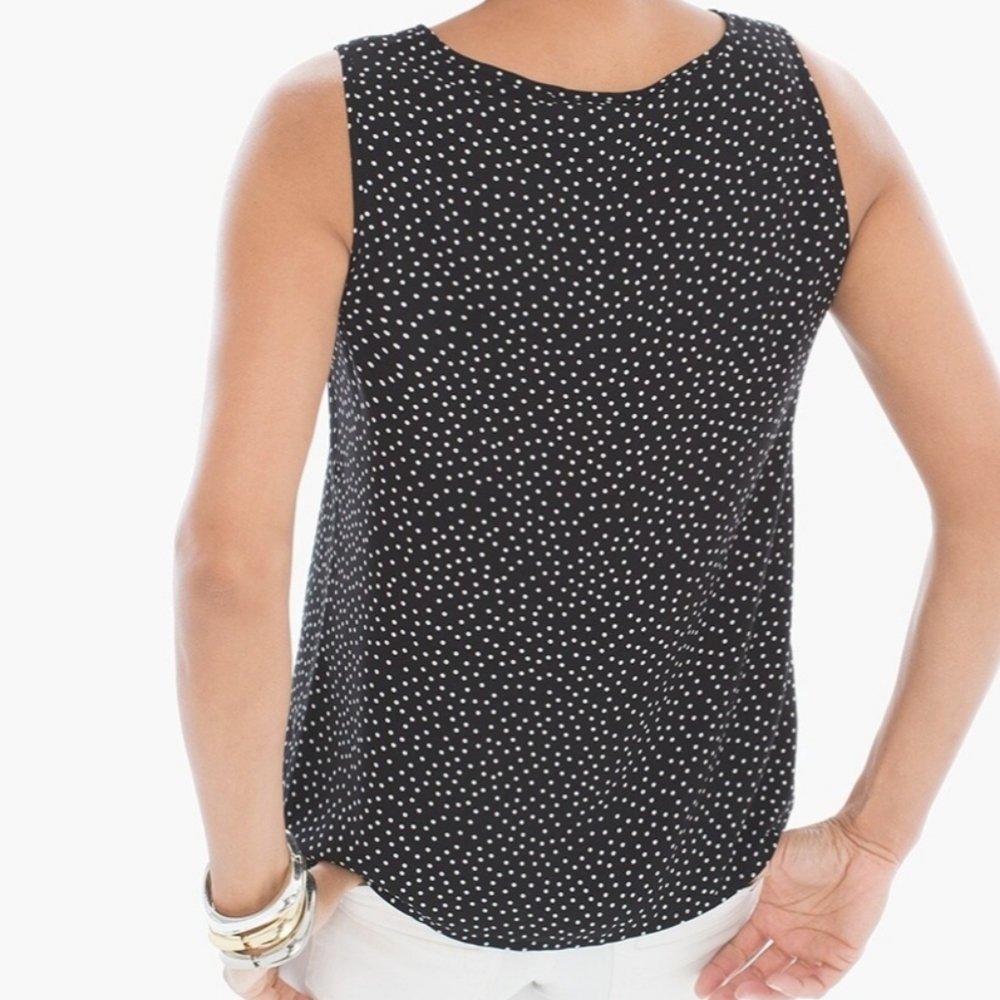 Chico's black + white polka dot double layer sleeveless GEORGETTE blouse size 0 - Picture 7 of 13